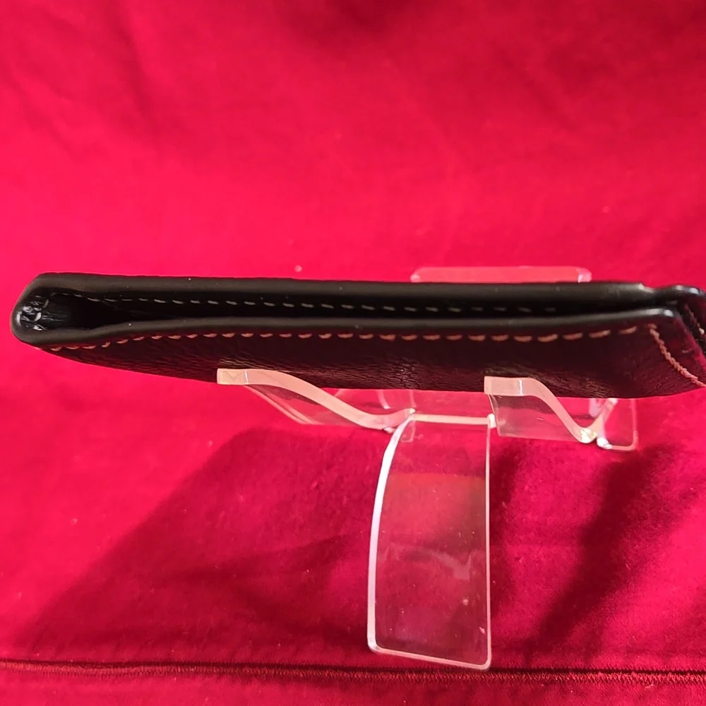 Trask Black Leather Money Clip with Contrast Stitching and Bull Logo